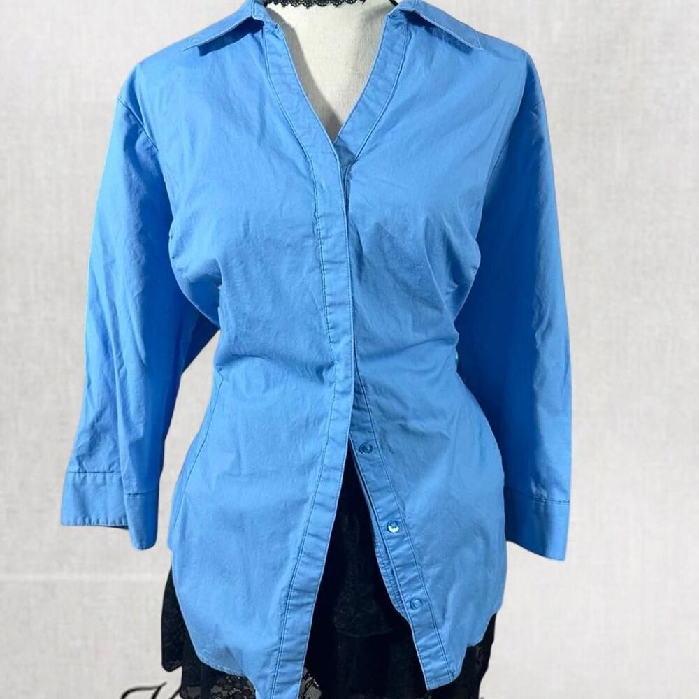 Preppy Casual Blue Collar Long Sleeve Button Up Top